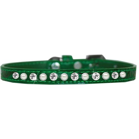 MIRAGE PET PRODUCTS Pearl and Clear Jewel Croc Dog CollarEmerald Green Size 10 720-08 EGC10